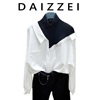 DAIZZEI~2023春装宽松高领拼接白色上衣假两件女士长袖衬衫潮