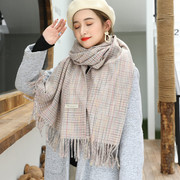 围巾女冬季韩版气质加长学生格子针织毛线长款加厚保暖仿羊绒披肩