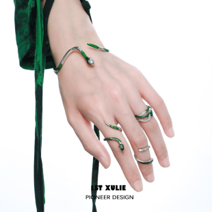1STXULIE原创纯银戒指蛇形小众设计斯莱特林蛇院女孩闭眼入送礼物