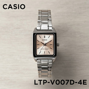 卡西欧手表女casioltp-v007d-4e学生钢带粉色小方表，防水指针表