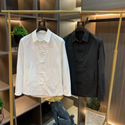 夏季新中式国风盘扣衬衫，男士薄款外套潮流翻领，纯色休闲防嗮服夹克