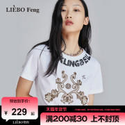 裂帛liebofeng小众设计感复古钉珠刺绣圆领简约百搭白色短袖t恤女