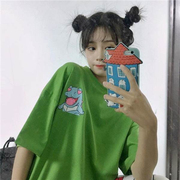 夏季女装韩版宽松可爱卡通绿色短袖t恤女学生ins港风半袖上衣