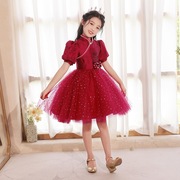 花童蓬蓬纱短款晚礼服中国风生日公主裙女大童主持人钢琴演出衣服