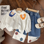 春秋女童娃娃领长袖衬衫，洋气时髦宝宝，白色衬衣婴儿打底衫上衣纯棉