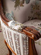 美式实木老虎椅客厅布艺单人沙发欧式小户型卧室沙发椅休闲靠背椅