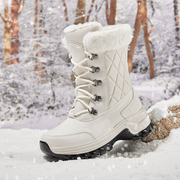 冬季户外雪地靴女防水防滑中筒靴加绒加厚保暖高帮棉靴抗寒滑雪靴