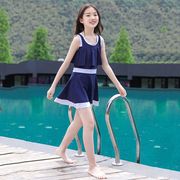 儿童泳衣女童韩版连体裙式中大童保守学生泳衣女孩学生防尴尬泳装