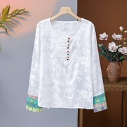 春季中国风白色圆领刺绣，衬衫2024女拼接绣花衬衣宽松薄款
