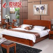 爱绿居新中式双人全实木床，1.8米海棠木气动大床婚床卧室家具