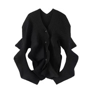 毛衣女(毛衣女)设计感小众，慵懒妙脆角秋冬个性，不规则针织开衫黑色毛线外套