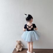 儿童短袖芭蕾舞裙2022韩版夏季薄款洋气女童蓬松纱裙公主裙潮