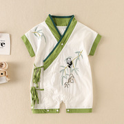 婴儿衣服中国风连体衣夏季薄款男宝宝唐装哈衣短袖汉服外出爬爬服