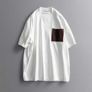 拼接针织口袋短袖T恤男夏季高级感重磅棉混纺微宽松纯色半袖体恤