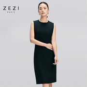 zezi四季圆领无袖通勤优雅显瘦连衣裙黑色背心裙女修身打底纯色