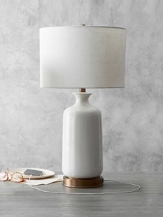 现代简约白玉陶瓷麻布台灯美式乡村床头书房客厅桌灯具