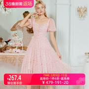 艾丽丝复古宫廷风，连衣裙女2024年夏季粉色，甜美气质超仙公主裙