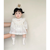 婴儿春装韩版新生儿衣服蕾丝公主，连体哈衣裙(哈衣裙，)子女宝宝长袖包屁爬服