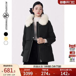 EF2023冬季高级感狐狸毛领羽绒服小众设计感时尚气质加厚外套
