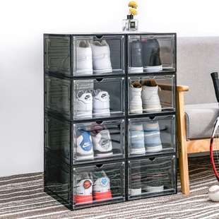 鞋盒收纳盒透明鞋子收纳鞋盒加厚磁吸省空间简易硬塑料宿舍侧开门