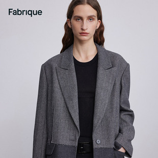 Fabrique羊毛廓形拼接西装外套2023秋季女士职业西装外套女