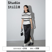 Studio1till8｜莱赛尔纤维复古通勤黑白条纹春夏针织T恤