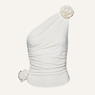 eamstudio白色立体花朵斜肩吊带，上衣女夏季小众，设计感外穿小背心