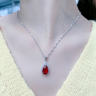 红宝石项链925纯银水滴锁骨链女气质名媛时尚水晶高级感毛衣链