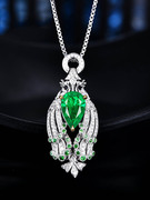 抖音高级珠宝设计款仿真天然哥伦比亚祖母绿吊坠女孔雀项链绿宝石