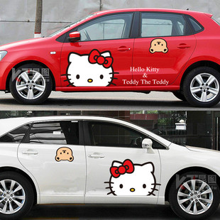 Hello Kitty车贴可爱卡通KT猫装饰汽车两侧拉花车身贴纸遮挡划痕