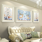 简欧大气沙发背景墙装饰画客厅，欧式三联画麋鹿，玄关壁画现代有框画
