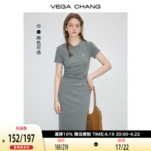 vegachang连衣裙女2024年夏季显瘦气质减龄长裙高级感t恤裙
