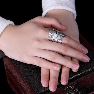 泰银夸张镂空复古个性戒指女食指，开口原创设计泰国清迈藏银饰品潮