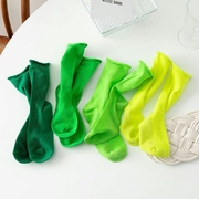 绿色冰冰袜子女夏季薄款天鹅绒荧光绿中筒长袜学生春秋日系堆