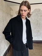 vlabmade100%全羊毛经典衬衫，领极简黑色，宽松短宽boxy男夹克外套