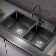 PULT黑色纳米304不锈钢水槽洗菜盆双槽洗碗槽厨房水池家用洗菜池