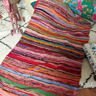 印度手工编织布条地毯瑜伽垫搭毯家用卧室书房榻榻米阳台装饰地垫