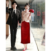 中式礼服订婚平时可穿敬酒服2024新娘，衣服红色小香风套装旗袍