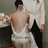 白色长款仿珍珠带发梳可遮面拖地头纱，婚纱礼服拍照拖尾长新娘头纱