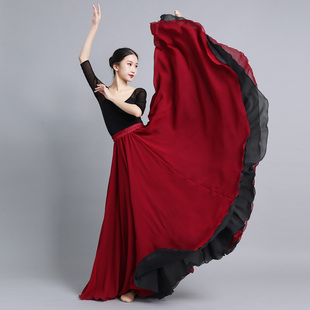 720度大摆裙两面穿雪纺，纱裙新疆舞民族舞，表演出广场舞女半身长裙