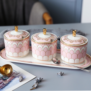 陶瓷调味罐套装北欧式轻奢家用厨房，调料罐四件套花果茶罐套装礼盒