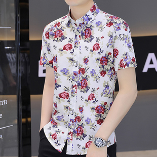 夏季男士短袖印花衬衫，潮流旅游休闲半袖衬衣韩版国潮，个性潮牌寸衫