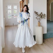 校园慵懒风高级白色连衣裙套装春秋女2024韩版针织马甲两件套
