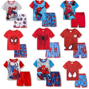 夏季男女儿童纯棉短袖超人，蜘蛛侠蝙蝠侠钢铁侠麦昆家居服睡衣套装