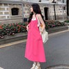 夏季韩版学院风可爱糖果色百搭重工，背带裙宽松显瘦减龄粉色连衣裙