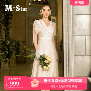 m-star明星系列夏季法式娃娃，领连衣裙女短袖气质名媛公主裙