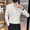 白色高端衬衫男款长袖，春季2024年寸衫高级感商务男士条纹衬衣