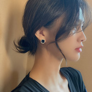韩国简约黑色方形耳钉2024年潮女小众高级感设计耳饰气质耳环