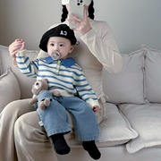 韩版男童毛衣春季儿童针织，毛线衣(毛线衣，)长袖套头衫婴幼儿翻领打底衫