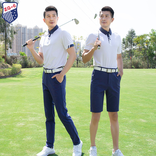 zg6夏季高尔夫服装男球衣服男士，速干上衣白色短袖，t恤宝蓝中长裤子